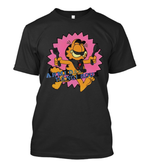 Garfield Armed And Dangerous With Utensils Single Stitch T-Shirt