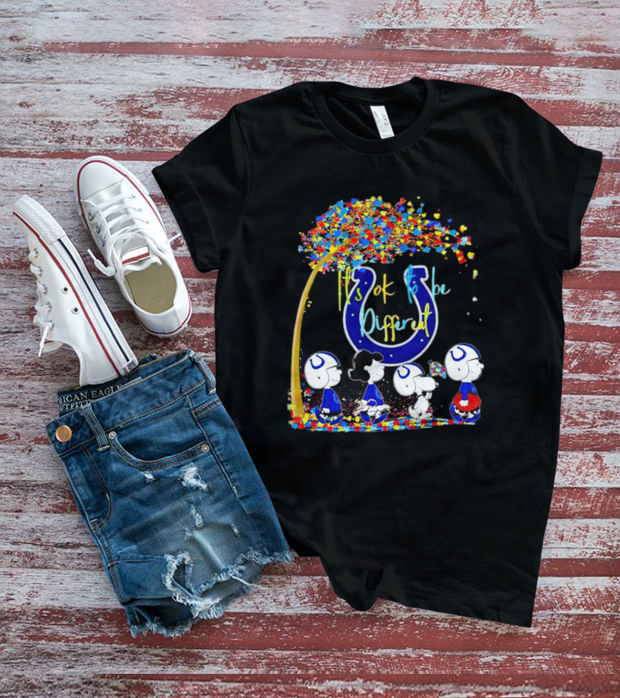 Indianapolis Colts Peanuts Characters It's Ok To Be Different Autism Fall T-Shirt