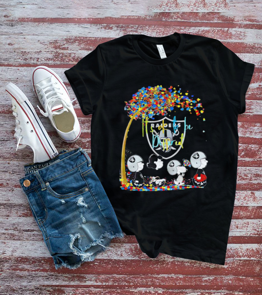 Las Vegas Raiders Peanuts Characters It's Ok To Be Different Autism Fall T-Shirt