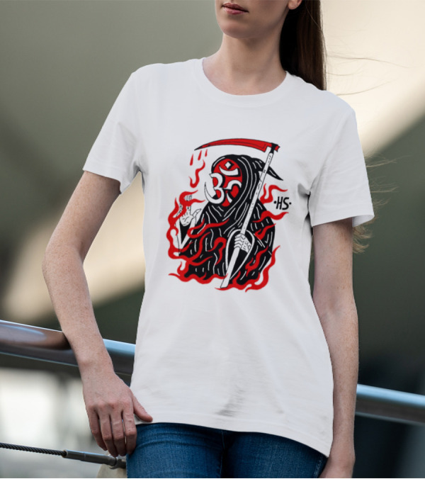 Om Reaper HS With Red Flames And Scythe T-Shirt