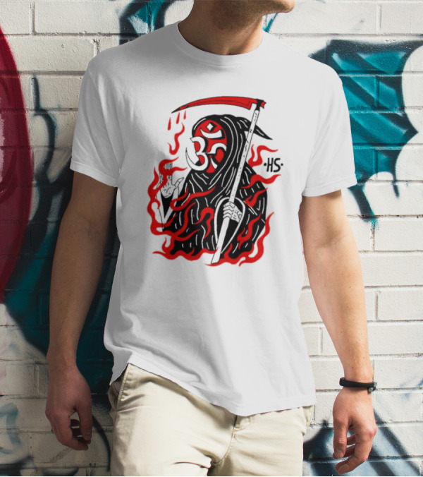 Om Reaper HS With Red Flames And Scythe T-Shirt