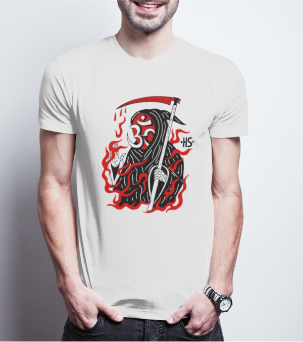 Om Reaper HS With Red Flames And Scythe T-Shirt