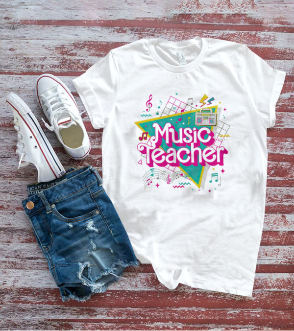 Barbie Music Teacher Retro Triangular Boombox Neon Notes T-Shirt