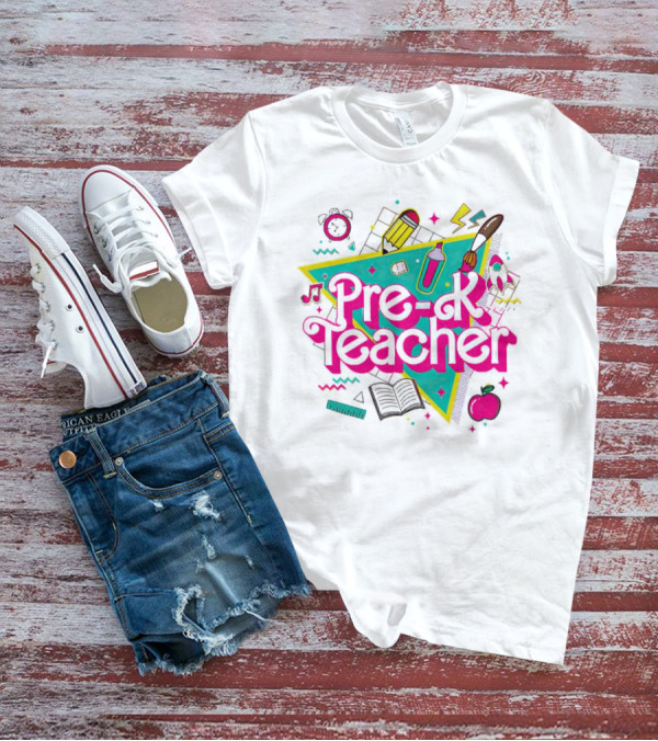 Pre-K Teacher Neon Art Supplies And Icons T-Shirt