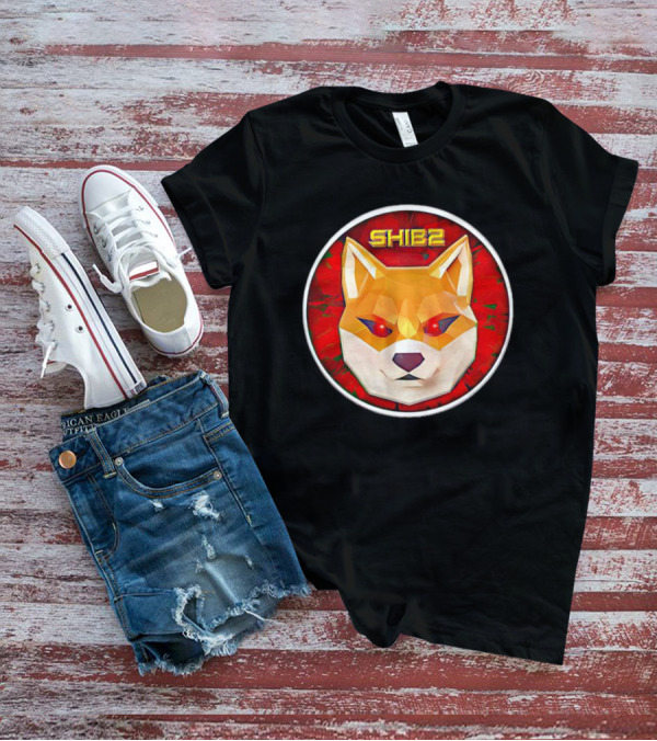 SHIB2 Polygonal Dog Face Red Circle T-Shirt