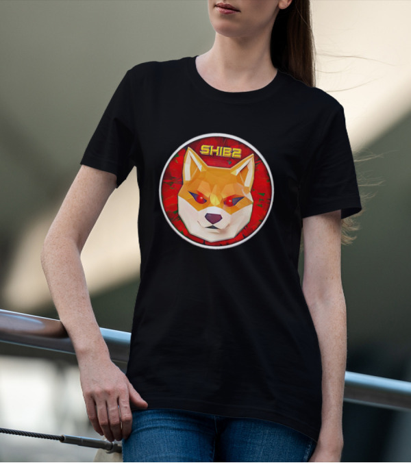 SHIB2 Polygonal Dog Face Red Circle T-Shirt