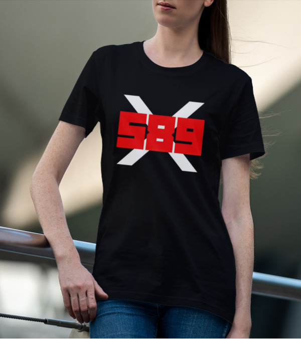XRP 589 Bold Red On Black With White X T-Shirt
