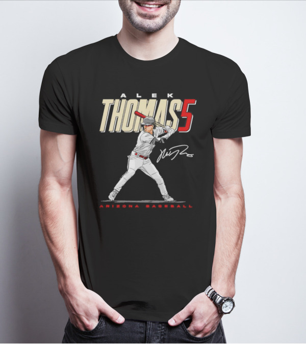 Alek Thomas Arizona Baseball 5 Hit The Ball Signature T-Shirt
