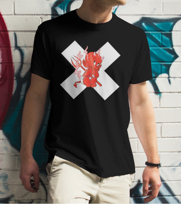 Baby Devil Cartoon Character With Pitchfork On White X T-Shirt
