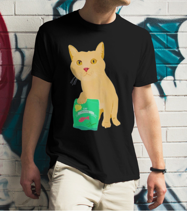 Cat Treats 100% Not Garbage Green Pack With Yellow Cat T-Shirt