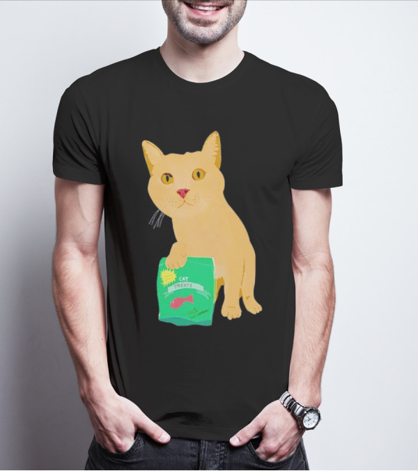 Cat Treats 100% Not Garbage Green Pack With Yellow Cat T-Shirt