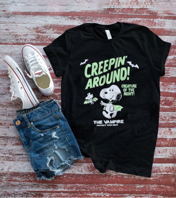 Creepin' Around Snoopy And Woodstock Creature Of The Night The Vampire Protect Your Neck T-Shirt
