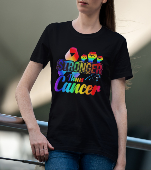 Carolina Panthers Stronger Than Cancer Rainbow Ribbon And Fists T-Shirt