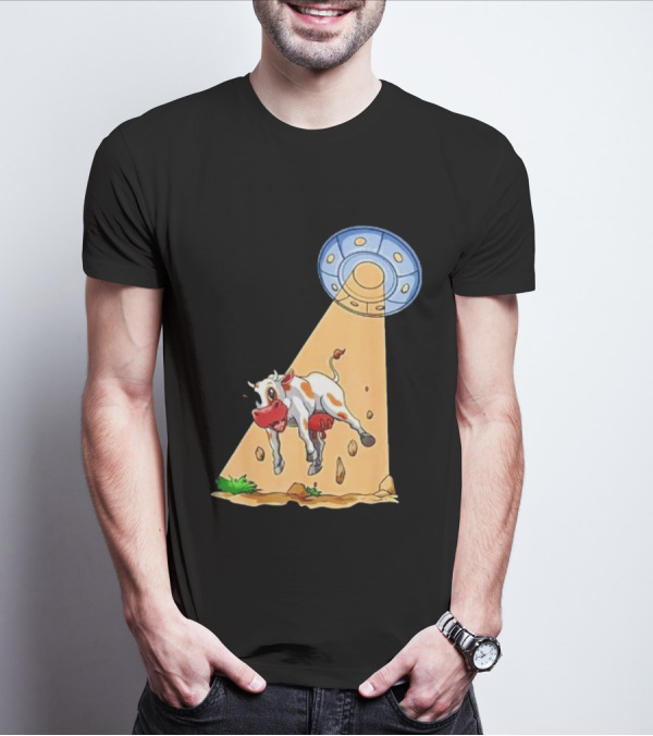 Cow Abduction UFO Alien Cow Abducted Beam Tractor T-Shirt