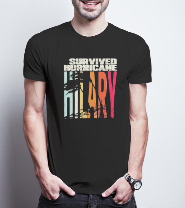 Survived Hurricane Hilary Tropical Storm Palm Trees Sunset T-Shirt
