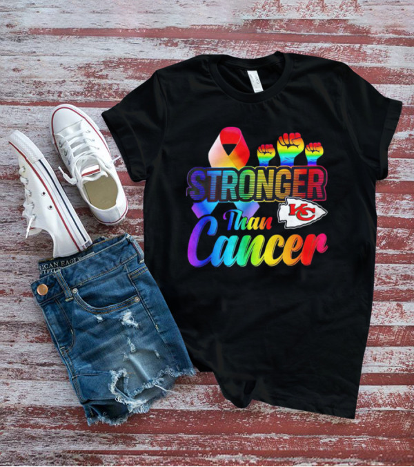 Kansas City Chiefs Stronger Than Cancer Rainbow Ribbon Fists T-Shirt