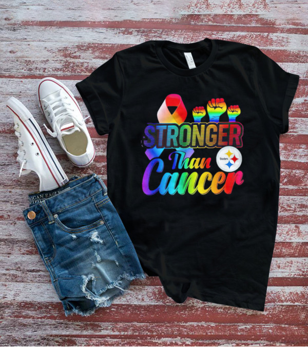 Pittsburgh Steelers Stronger Than Cancer Rainbow Ribbon And Fists T-Shirt