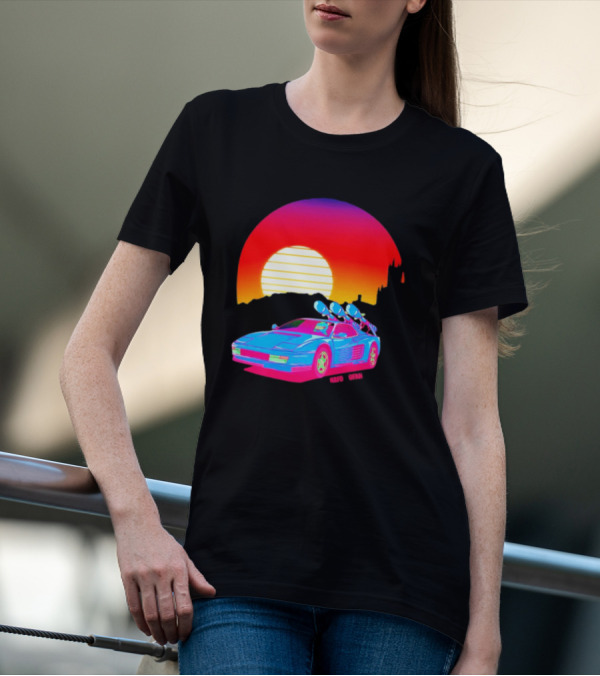 NAFO Crimea Sunset Neon Retro Car At Vibrant Skyline T-Shirt