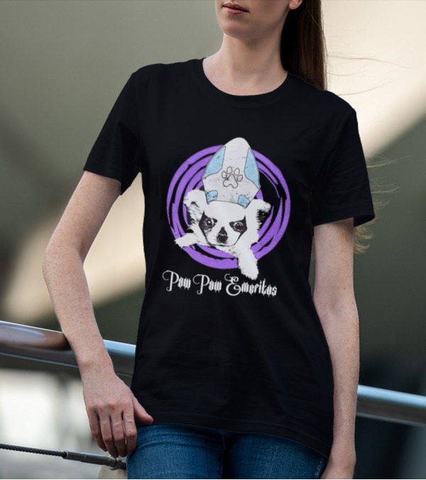 Paw Paw Emeritus Dog With White Mitre Hat And Purple Circle T-Shirt