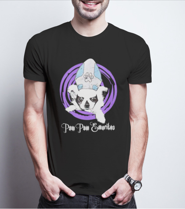 Paw Paw Emeritus Dog With White Mitre Hat And Purple Circle T-Shirt
