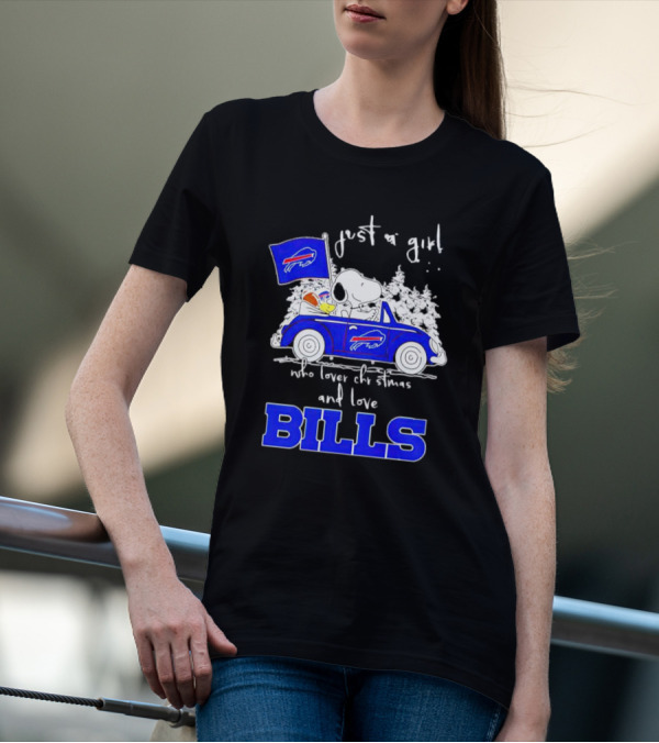 Just A Girl Who Loves Christmas And Love Bills Peanuts Characters Snoopy Buffalo Bills Car T-Shirt