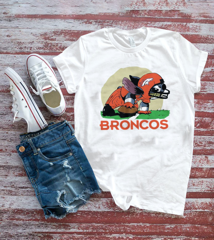 Angry Stitch NFL Football Broncos Helmet Rugged Player T-Shirt