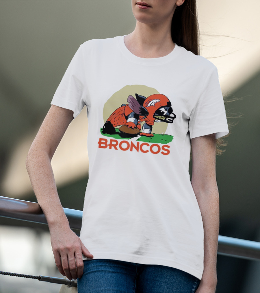 Angry Stitch NFL Football Broncos Helmet Rugged Player T-Shirt
