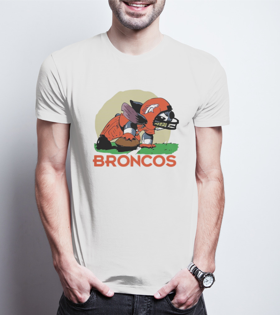 Angry Stitch NFL Football Broncos Helmet Rugged Player T-Shirt