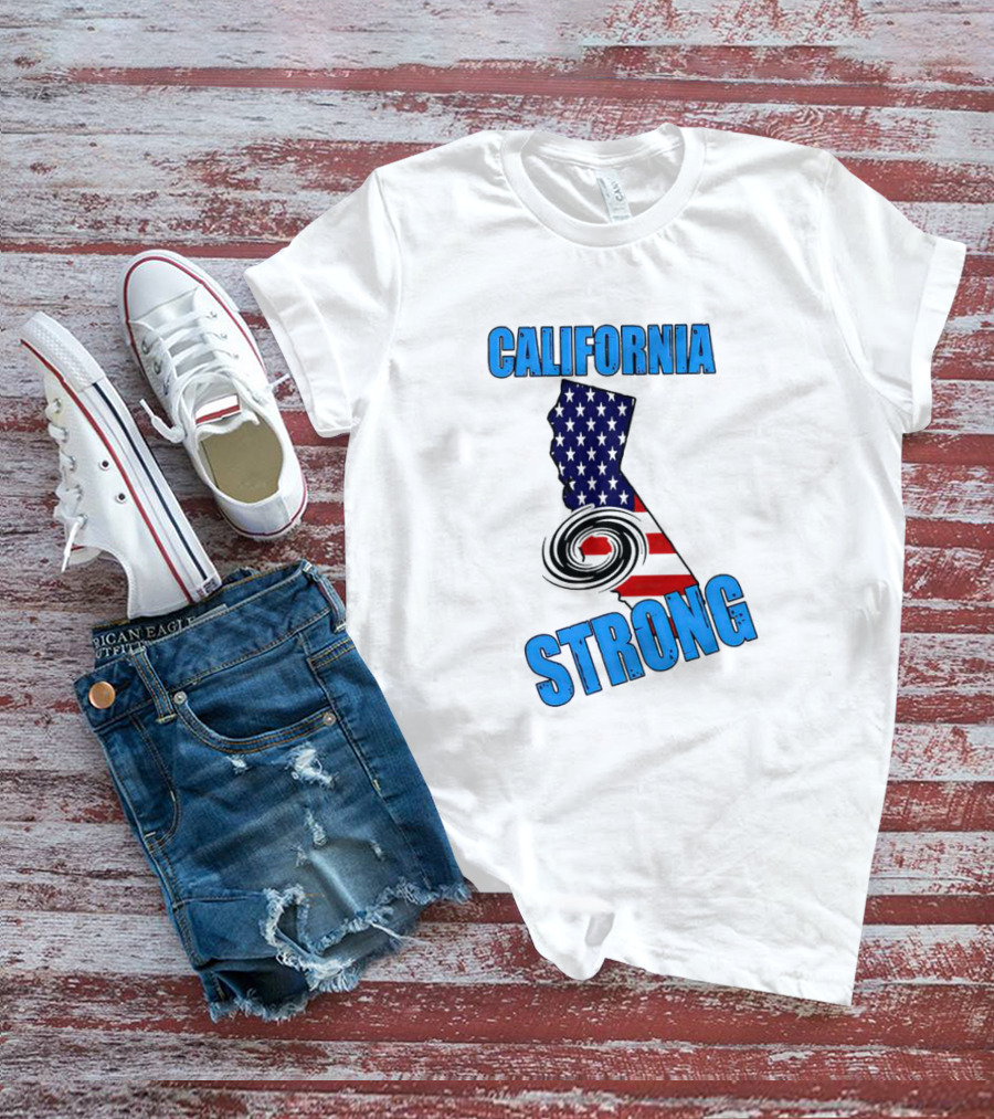 California Strong Hurricane Hilary California Map American Flag T-Shirt