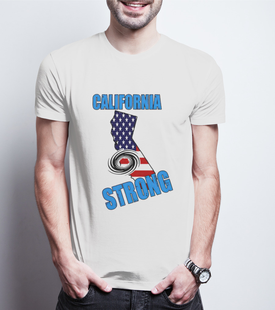 California Strong Hurricane Hilary California Map American Flag T-Shirt