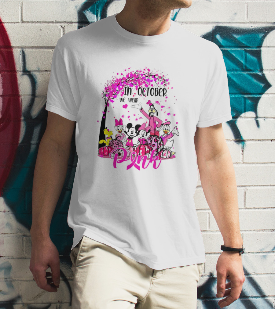 In October We Wear Pink Disney Characters Breast Cancer Awareness T-Shirt