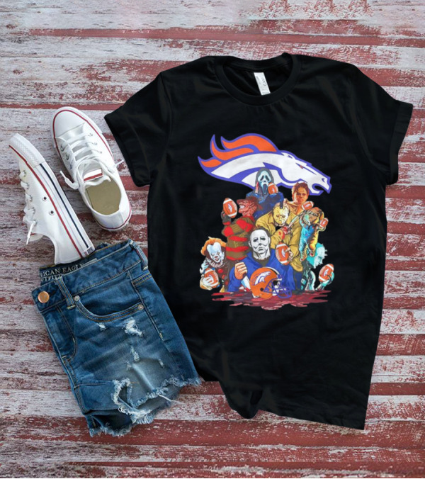 Denver Broncos Horror Movie Icons Mashup T-Shirt