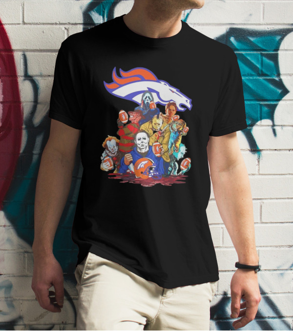 Denver Broncos Horror Movie Icons Mashup T-Shirt