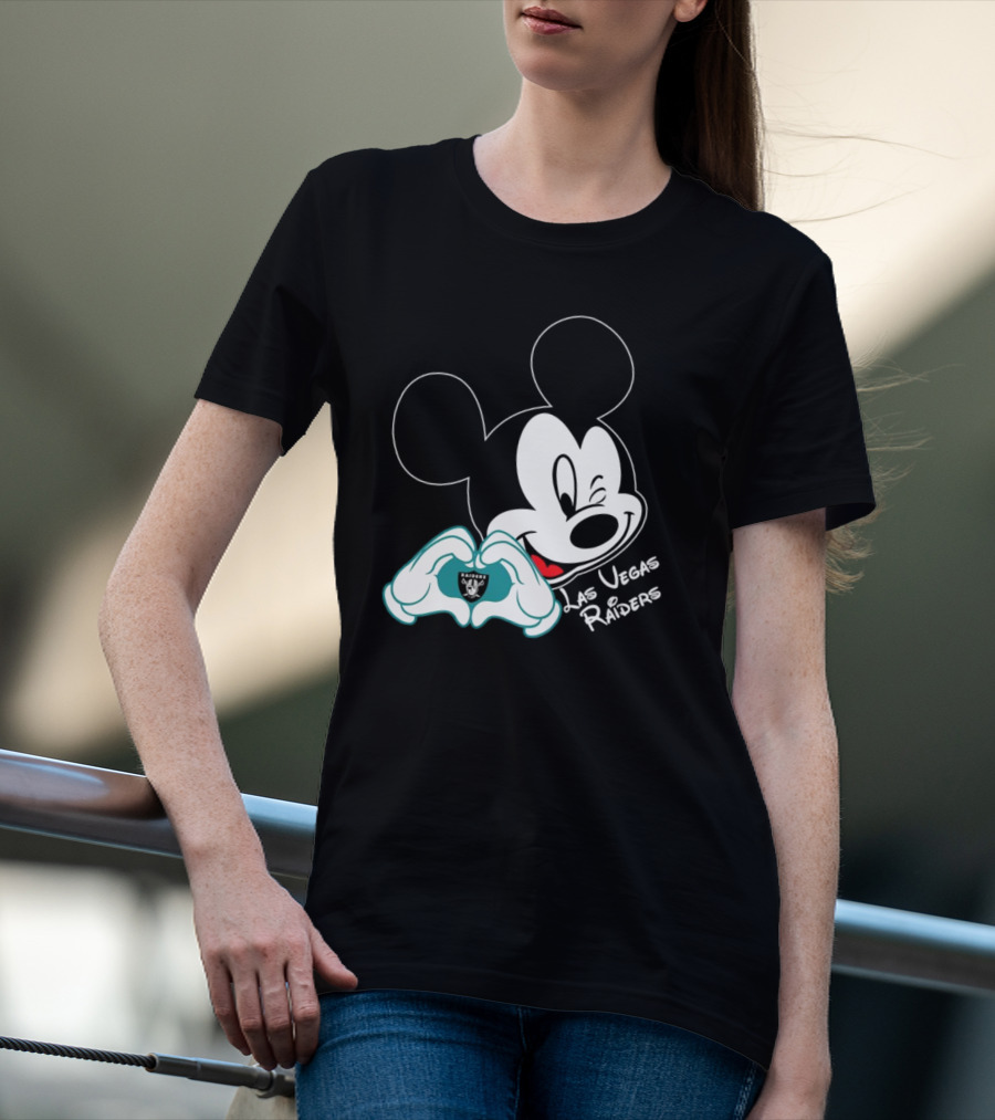 Mickey Mouse Heart Las Vegas Raiders NFL Team T-Shirt