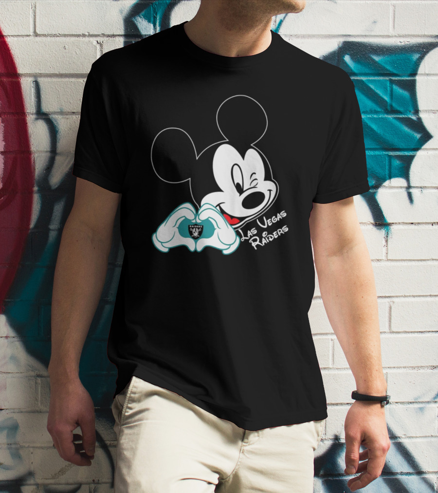 Mickey Mouse Heart Las Vegas Raiders NFL Team T-Shirt