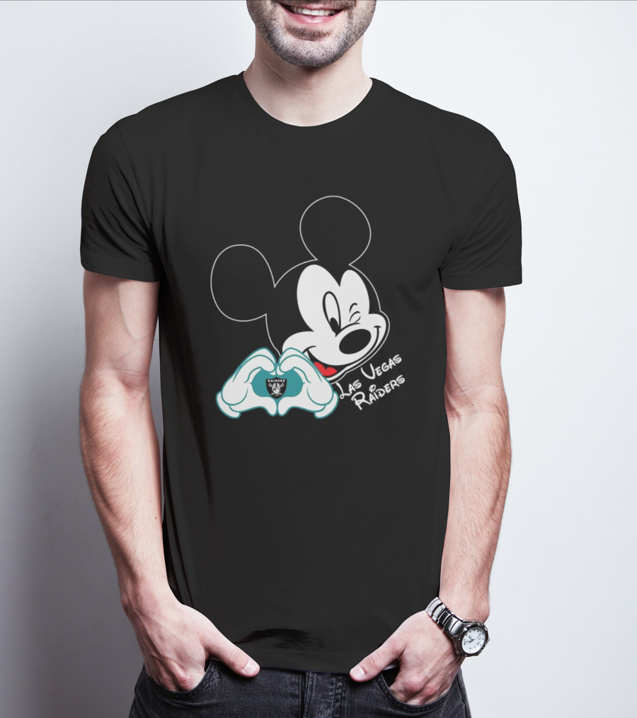 Mickey Mouse Heart Las Vegas Raiders NFL Team T-Shirt