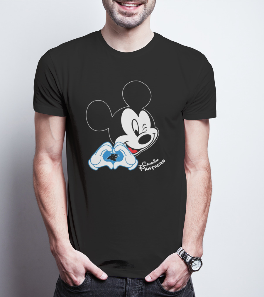 Mickey Carolina Panthers Fan Logo With Heart Gesture T-Shirt