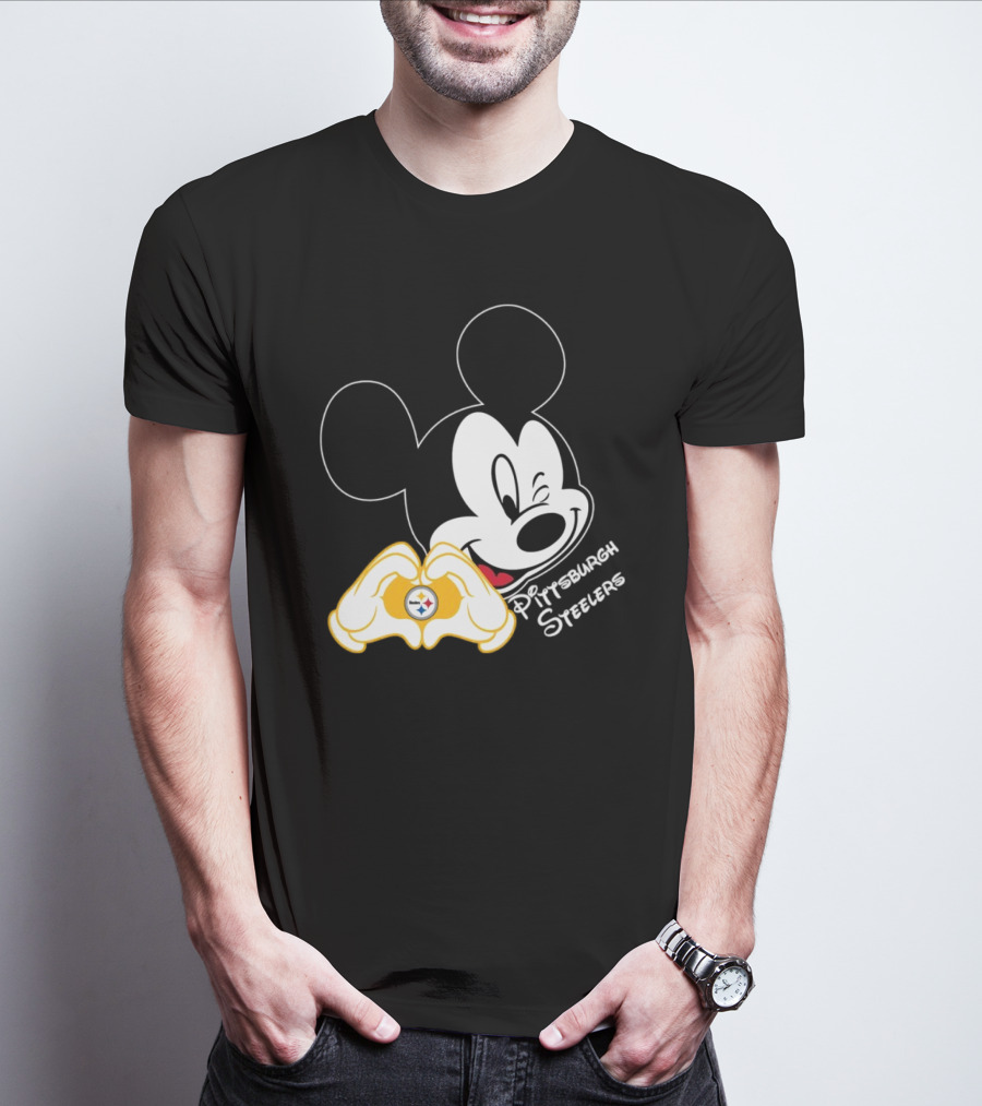 Mickey Mouse Heart Hands Pittsburgh Steelers T-Shirt