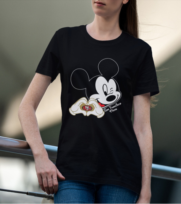 Mickey Mouse Heart Hands With San Francisco 49ers T-Shirt
