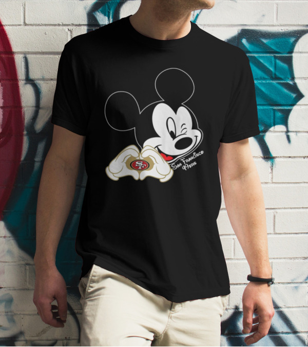 Mickey Mouse Heart Hands With San Francisco 49ers T-Shirt