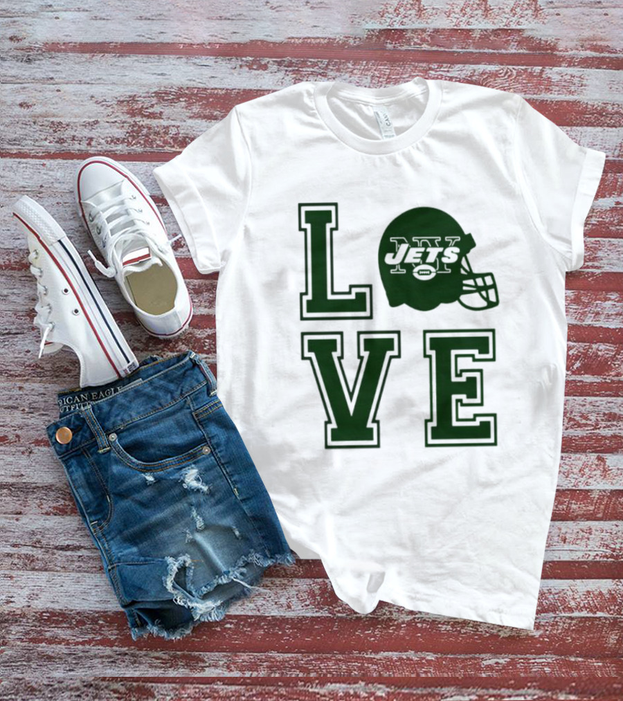 New York Jets Love Helmet Typography T-Shirt