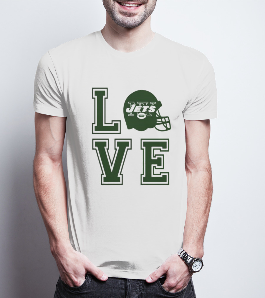 New York Jets Love Helmet Typography T-Shirt