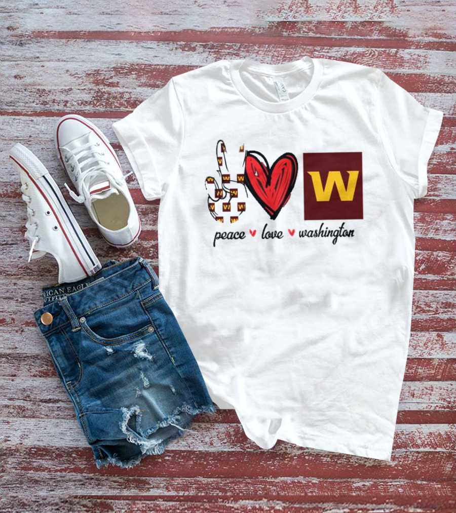 Peace Love Washington Commanders W Logo Football Team T-Shirt