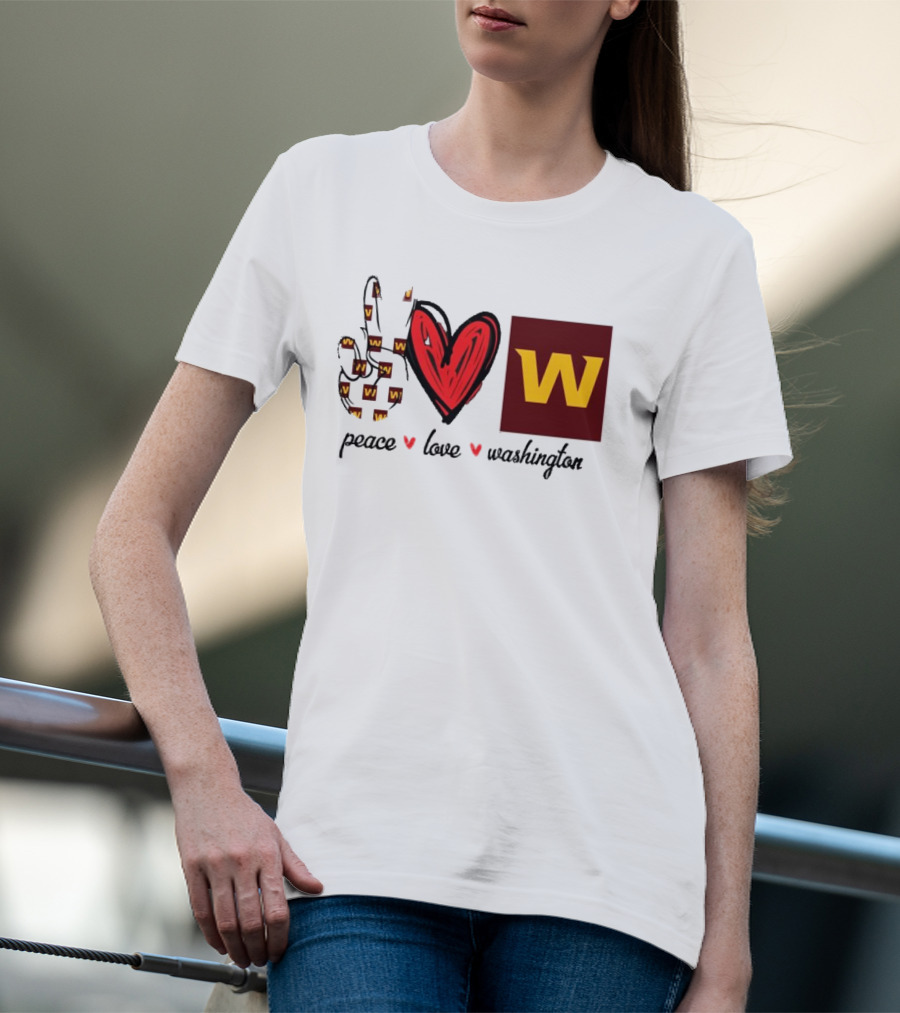Peace Love Washington Commanders W Logo Football Team T-Shirt