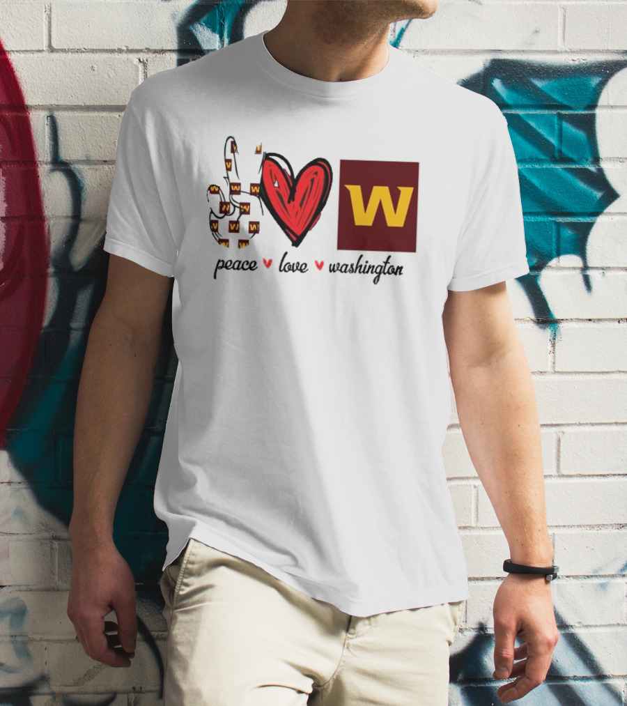 Peace Love Washington Commanders W Logo Football Team T-Shirt