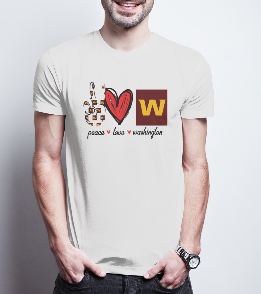 Peace Love Washington Commanders W Logo Football Team T-Shirt