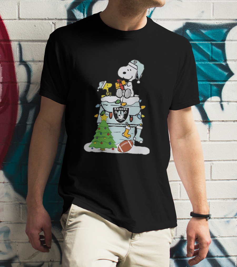 Raiders Snoopy Christmas With Doghouse Lights And Football T-Shirt
