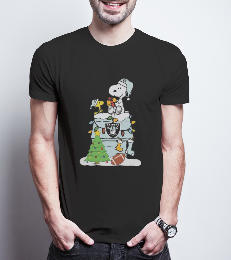 Raiders Snoopy Christmas With Doghouse Lights And Football T-Shirt