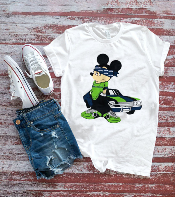 Seattle Seahawks Mickey Mouse Gangster Car Football Fan T-Shirt