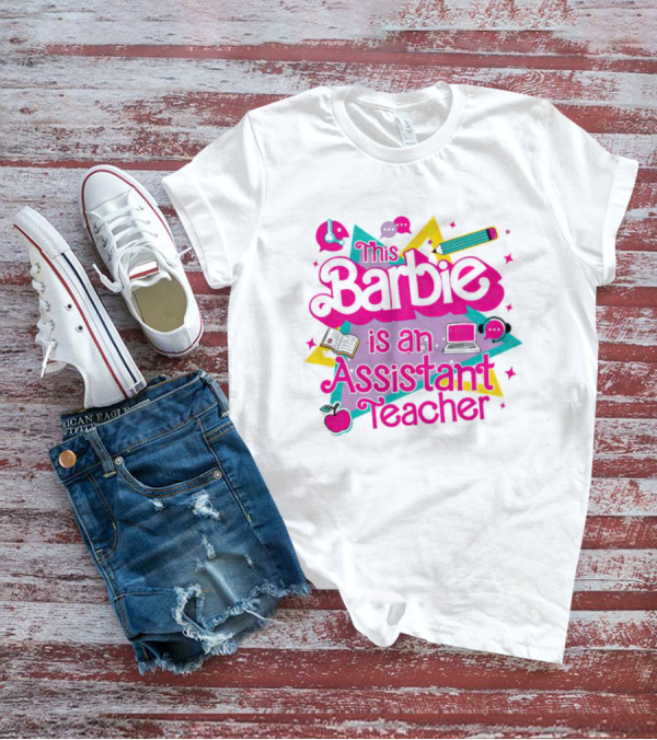This Barbie Is An Assistant Teacher With Headphones Pencil Book Laptop Apple T-Shirt